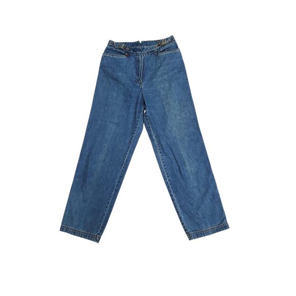 Vintage Ralph Lauren Jeans Co Blue Jeans Straight Leg Attached Belt Detail Sz 8 - Picture 1 of 9